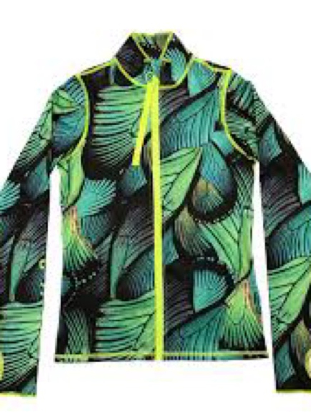 Tutublue2 Neon-Trim Green Leaf Zip Swim Coverup Jacket